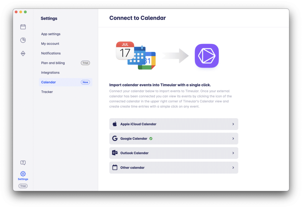 integrate calendars in timeular
